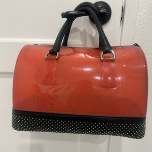 Furla Red Jelly and Black Leather Satchel